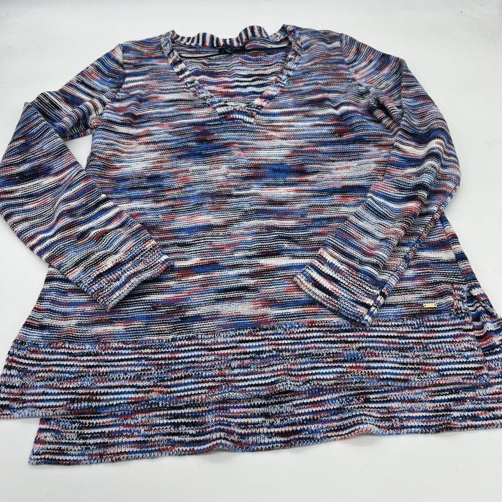 TOMMY HILFIGER Long Sleeve Sweater Pullover Red White Blue Stripes V-Neck medium